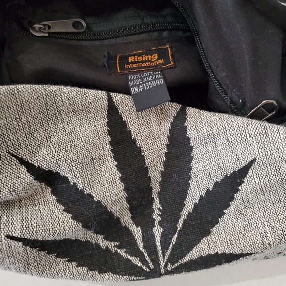 RISING INT'L Gray Black Woven Fabric Hobo Zip Shoulder Bag Floral & Hemp Boho - Picture 13 of 16